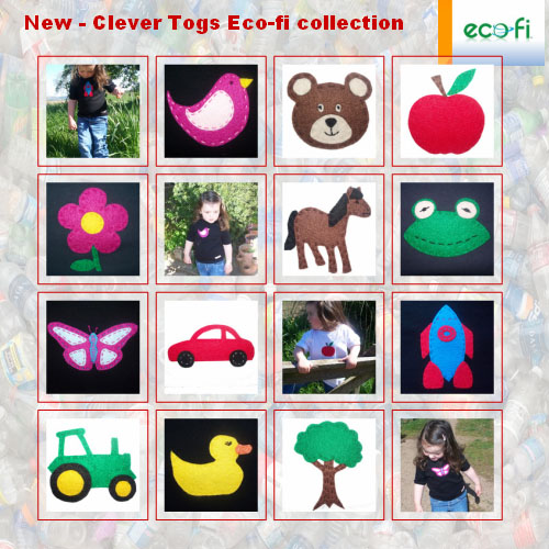 Clever Togs Introduces Eco-fi Collection - Appliques made from recycled plastic bottles!